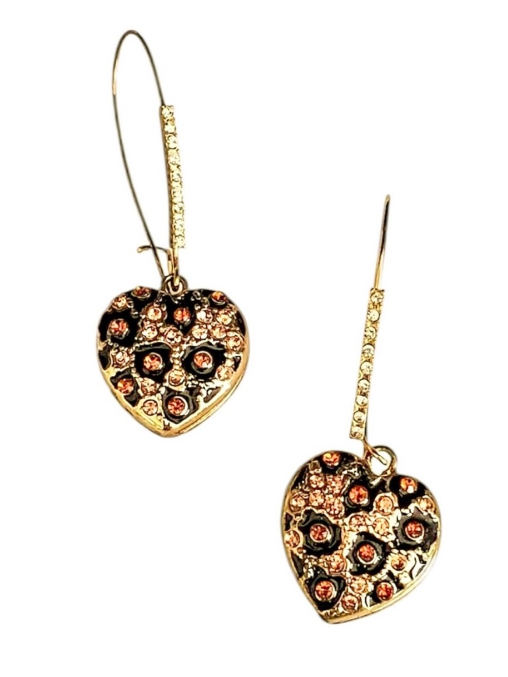Betsey Johnson Leopard Print Heart Drop Earrings